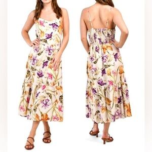 For Cynthia • Linen Blend Iris Floral Midi Dress